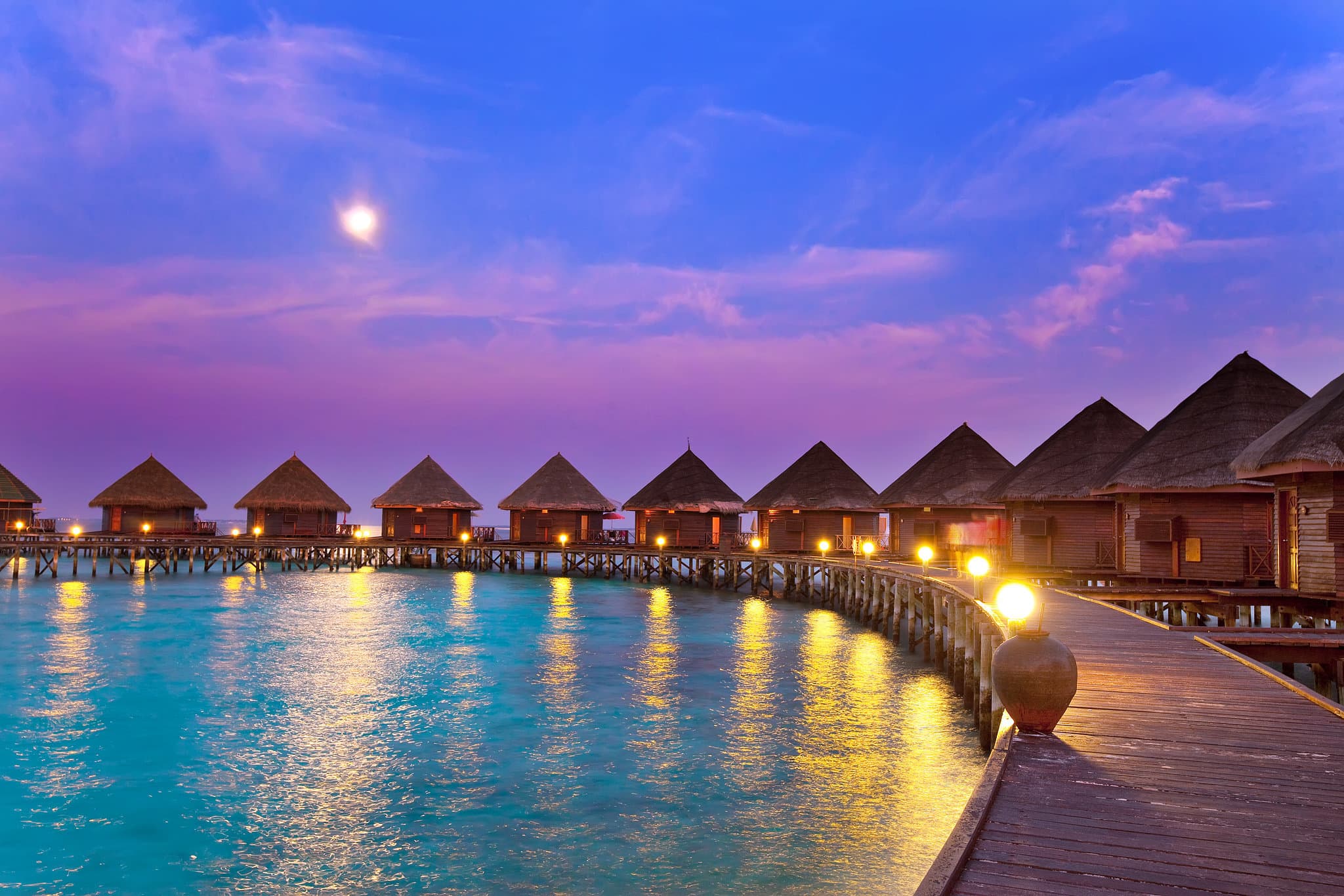Tropical paradise with palm trees and white sand